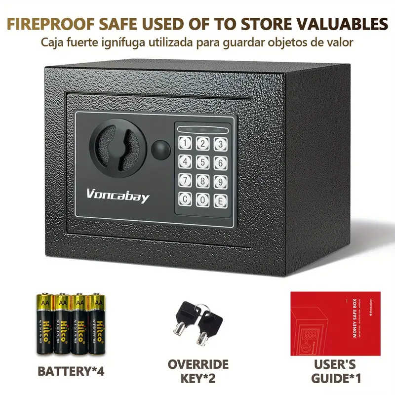 1pc Heavy-Duty Fireproof Metal Safe Box, Combination Lock with AA Battery Power, Ideal for Storing Money, Documents, and Valuables (Black)