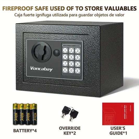 1pc Heavy-Duty Fireproof Metal Safe Box, Combination Lock with AA Battery Power, Ideal for Storing Money, Documents, and Valuables (Black)