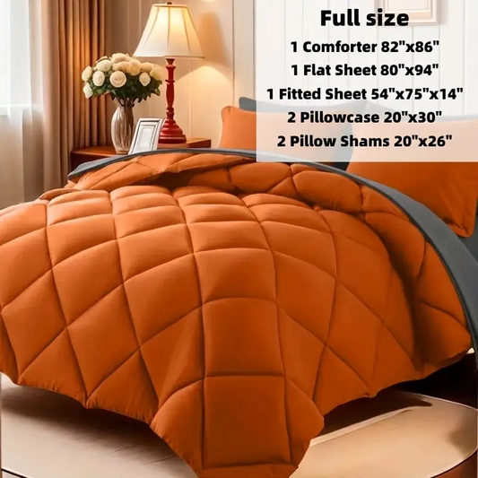 Cosybay 7pcs Luxurious Comforter Set-Breathable Comforter-Ultra-Soft Fluffy Fiber Filling, Warmth for All Seasons-Quilted Comforter, Flat Sheet, Fitted Sheet