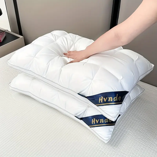 2pcs Luxury 5-Star Hotel Pillows 19x29 Inches - Deep Sleep Neck Support, Non-Collapse High Pillow Core, Hypoallergenic Machine-Washable Polyester Cover, All-Season Use, Modern Design with Soft Texture & Blue Ribbon Accents