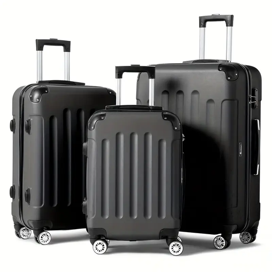 3pcs Minimalist ABS Hybrid Hard Shell Luggage Set - Aluminum Alloy Telescope Handle, 360 Spinner Wheels, Combination Lock | Large Capacity | Lightweight Travel Suitcase