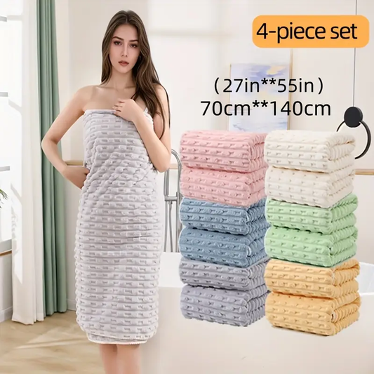 Pack of 4 Waffled Super Soft Bath Towels, Super Absorbent Quick-Drying Microfiber Towels for Adults, Quick-Drying Textured Towels, Soft Spa and Fitness Travel Towels,